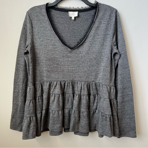 Deletta Tops - Anthropologie Deletta Thea Tiered Ruffle Peplum Top V-Neck Long Sleeve Gray XS